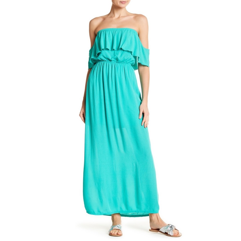 Vanity Room Off the Shoulder Ruffle Maxi Dress